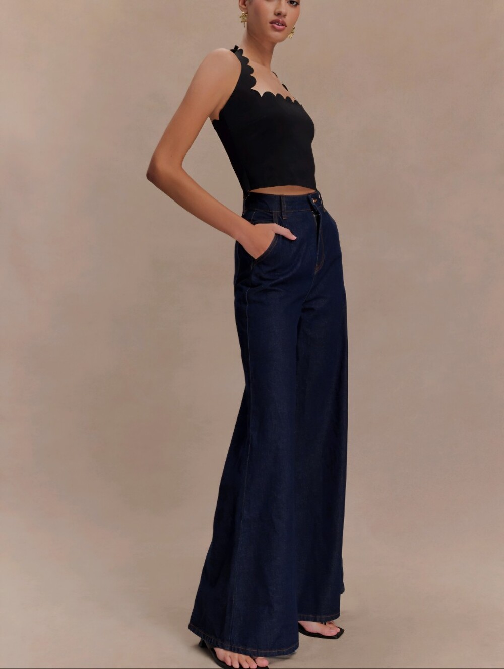 MESHKI Jen Indigo Blue Wide Leg Flare Denim Jeans Women's SZ 14 Ultra Wide NWT